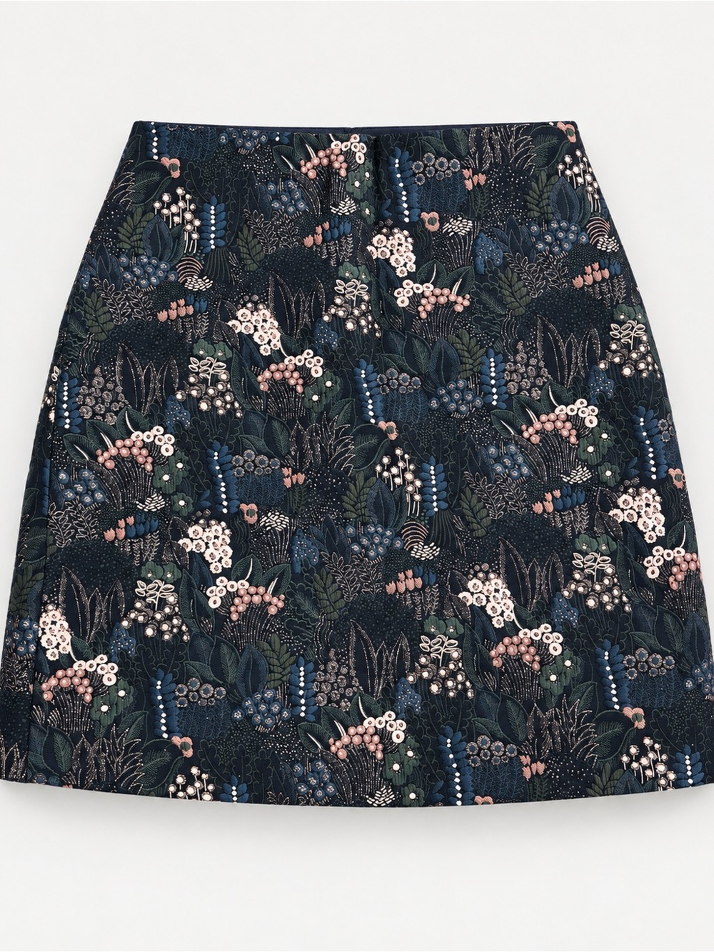 Ann Taylor Size 8 Navy Floral Jacquard A-Line Mini Skirt